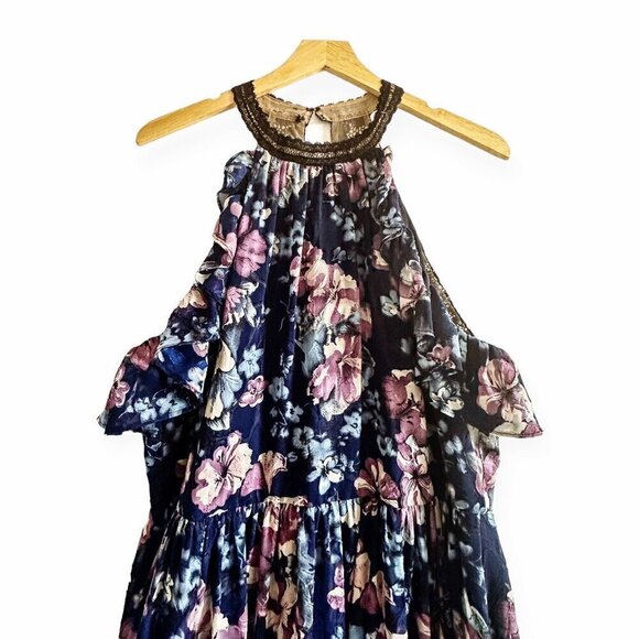 Marchesa Notte Blue Floral Halter Maxi Dress, Size 12 - Picture 6 of 16